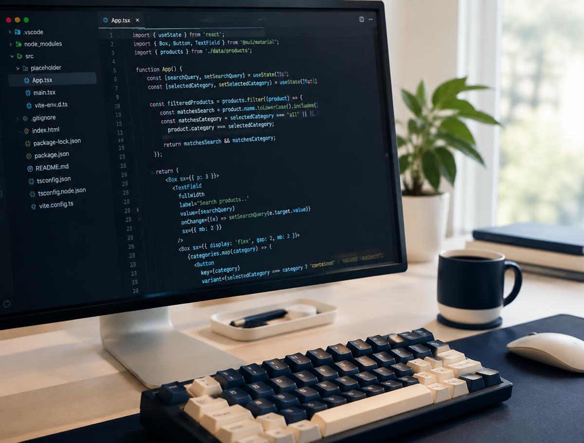 Source code displayed in an editor on a desk monitor