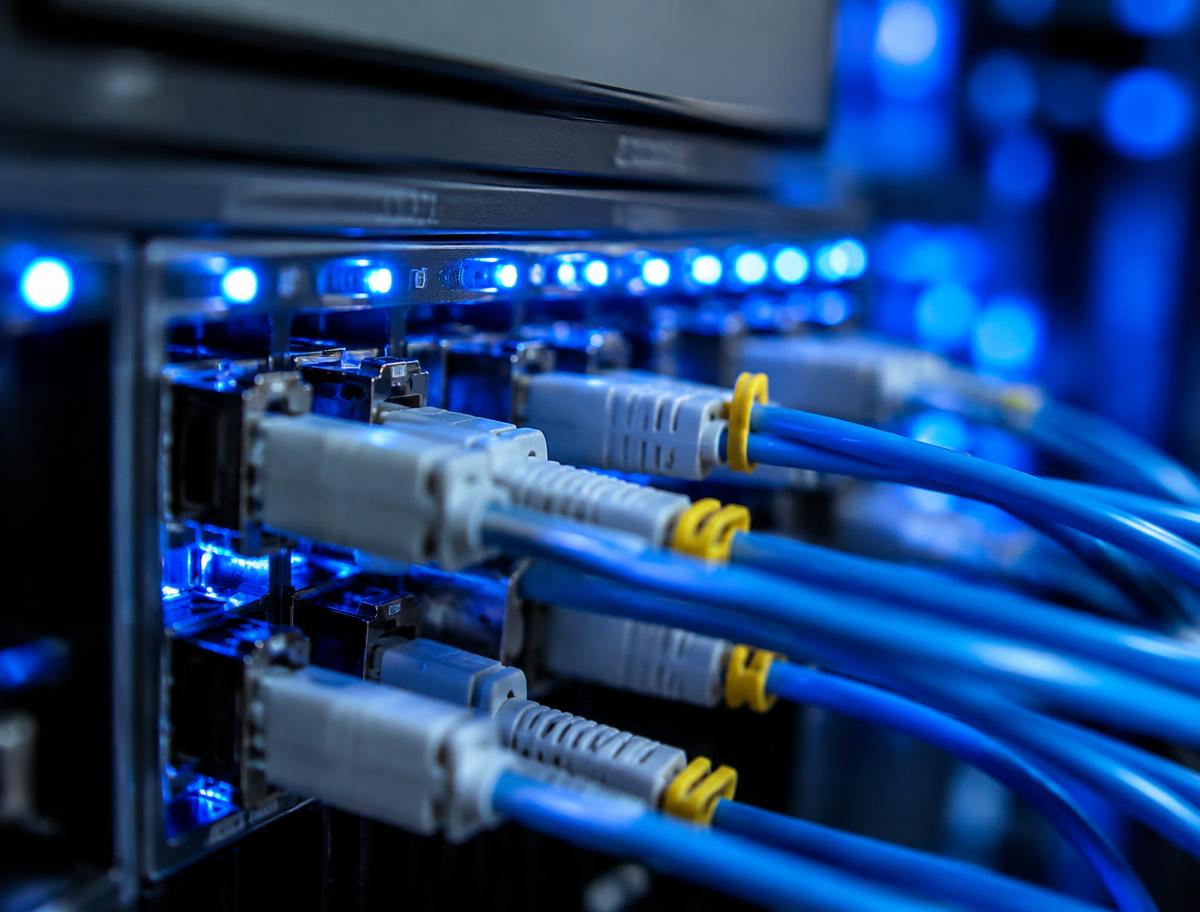 Network switch with connected fiber cables